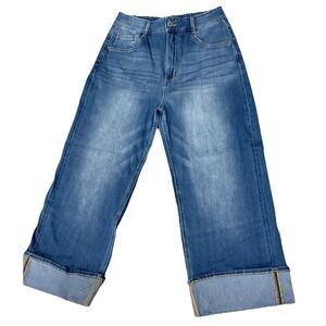 Halara Flex High Waist Cuffed Wide Leg Stretch Acid Wash Jeans Women Med. Petite